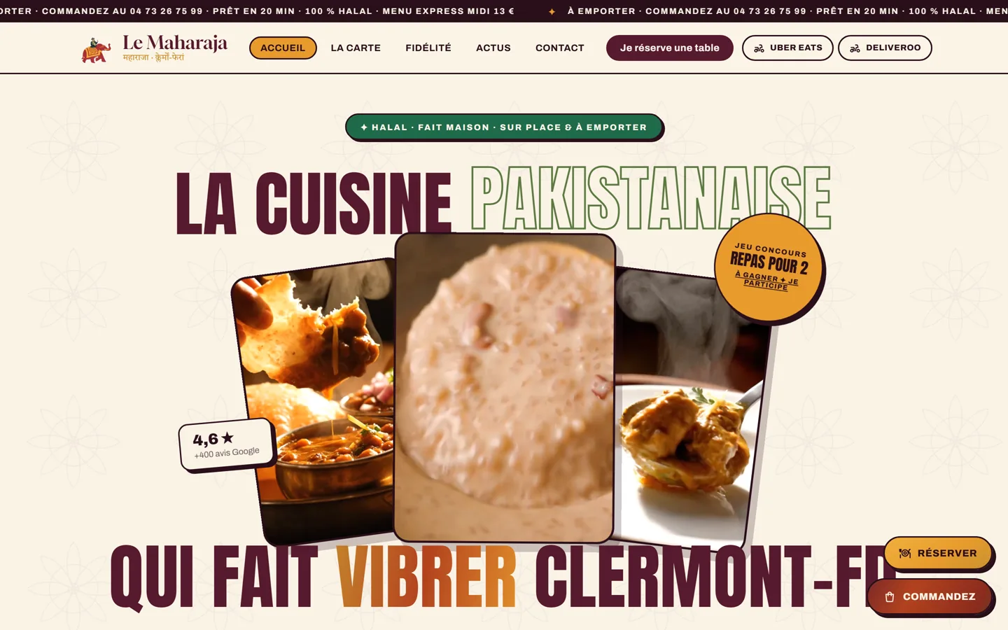 Nouveau site du restaurant Le Maharaja à Clermont-Ferrand, réalisé par OTIKA