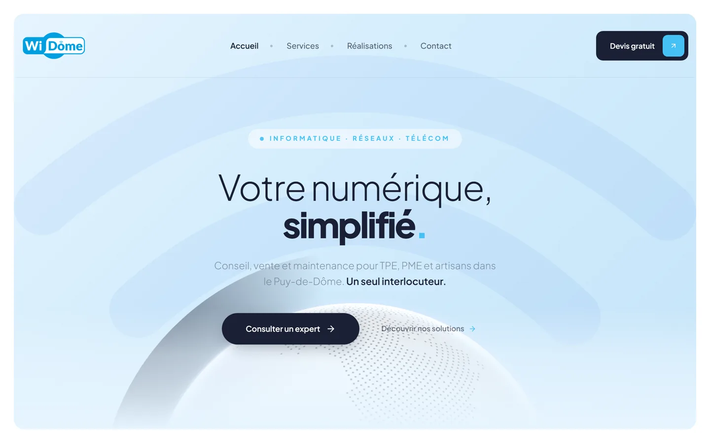 Landing page de Widôme : informatique, réseaux et télécom pour TPE et PME dans le Puy-de-Dôme